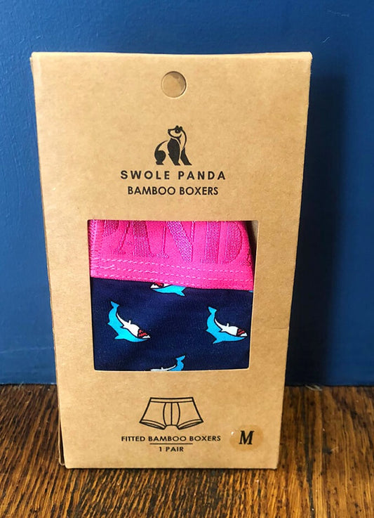 Swole Panda Bamboo Boxers | Sharks with Pink Band