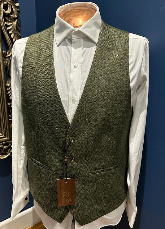 Shrewsbury Green Herringbone Moon Tweed Waistcoat