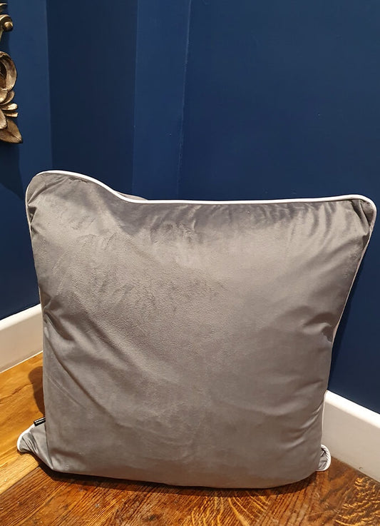 Velvet Velour Feather Cushion | 60cm x 60cm | Silver
