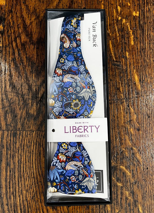 Silk Self Tie Bow | Strawberry Thief Royal Blue | Made with Liberty Fabric