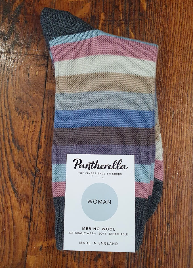 Ladies Merino Stripe Socks | Grey Mix