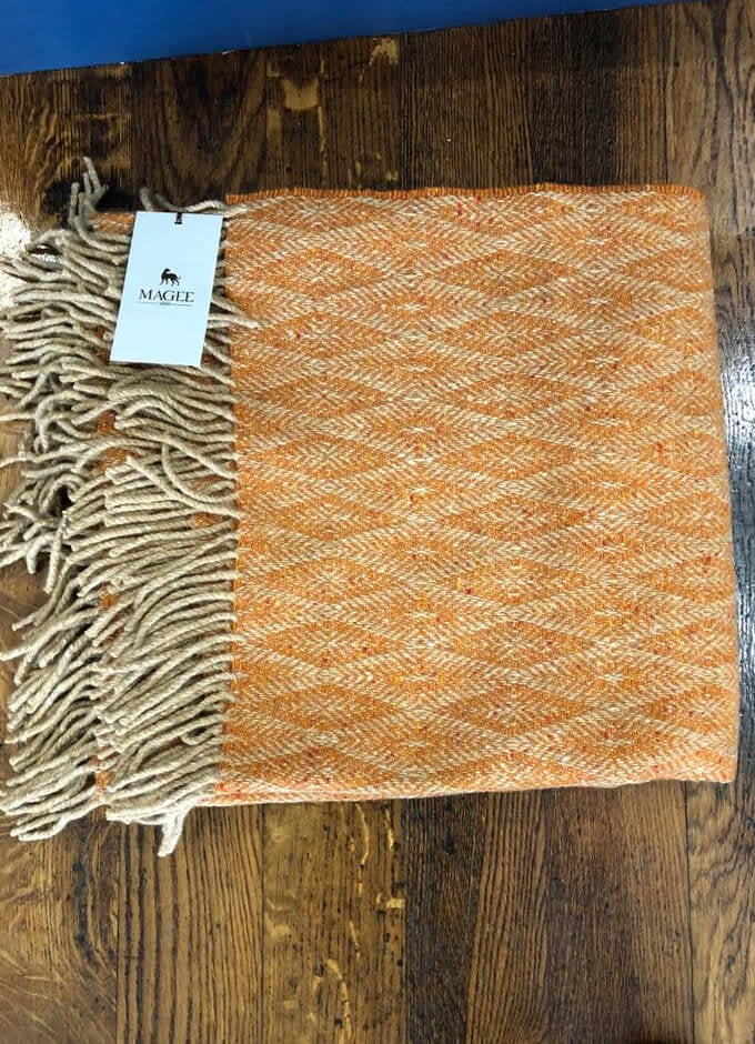 Painterly Herringbone Throw | Orange and Cream