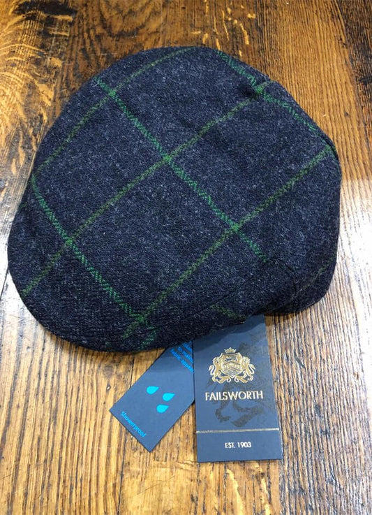 Gamekeeper Flat Cap | Navy With Green Overcheck