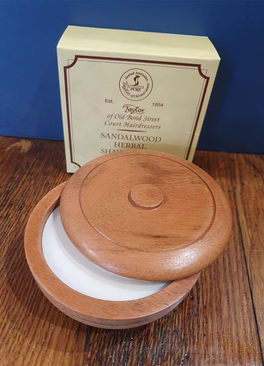 Sandalwood Shaving Soap in Wooden Bowl