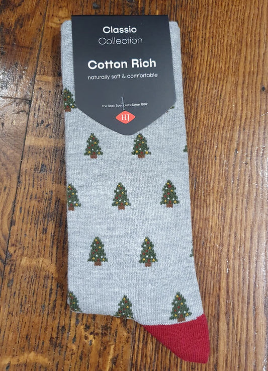 Cotton Rich Sock | Grey Christmas Tree